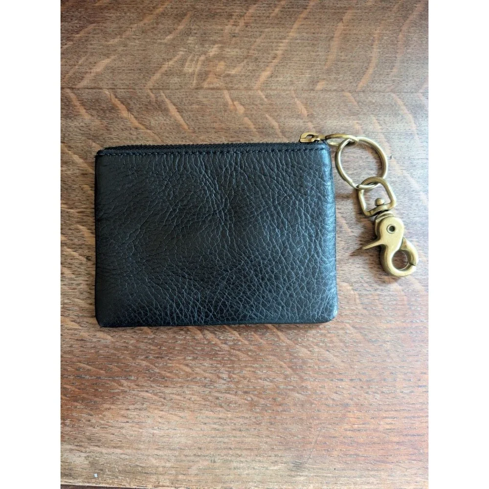 Madewell Leather Wallet Zipper Logo Card Slots Zip Top Clip Womens Black Preppy